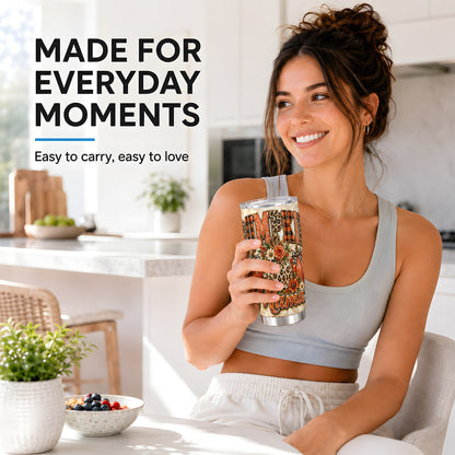 #pl[20oz|Steel] Leopard Pumpkin Tumbler 20oz, Fall Mom Stainless Steel Travel Cup