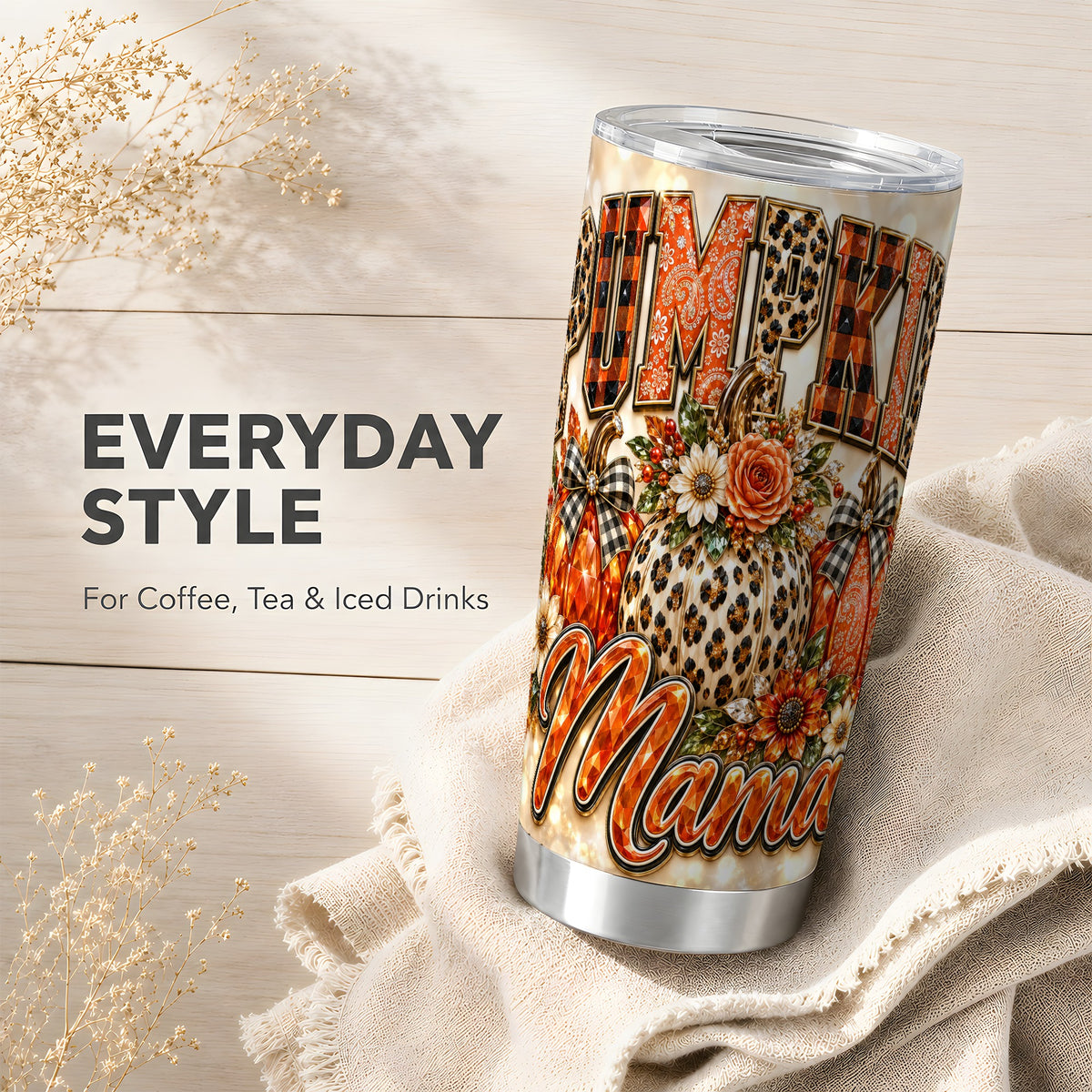 Leopard Pumpkin Tumbler 20oz, Fall Mom Stainless Steel Travel Cup