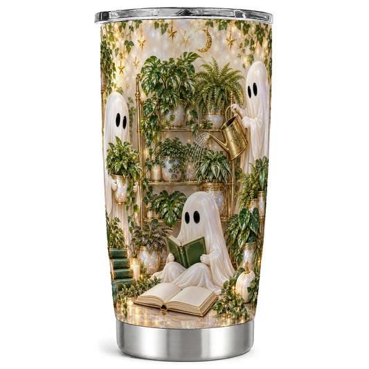 Cozy Ghost Tumbler 20oz, Botanical Halloween Stainless Steel Travel Cup