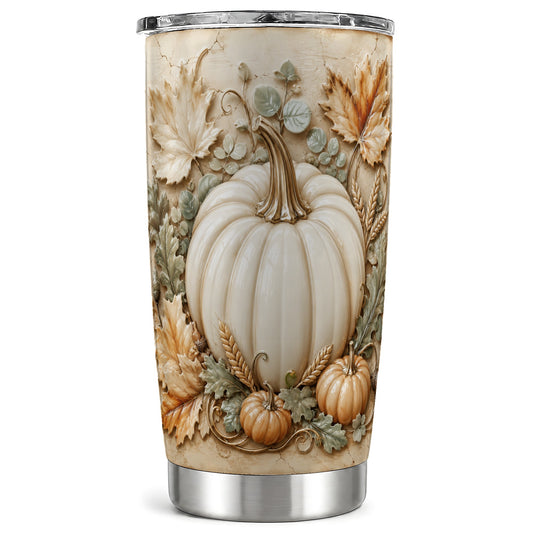 Ivory Pumpkin Tumbler 20oz, Neutral Fall Stainless Steel Travel Cup