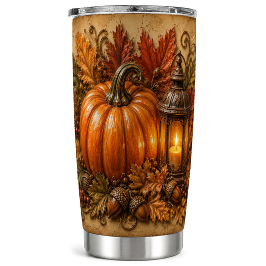 Autumn Pumpkin Tumbler 20oz, Fall Lantern Stainless Steel Travel Cup