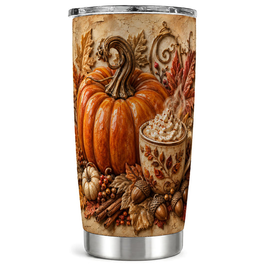 Pumpkin Spice Tumbler 20oz, Fall Latte Stainless Steel Travel Cup