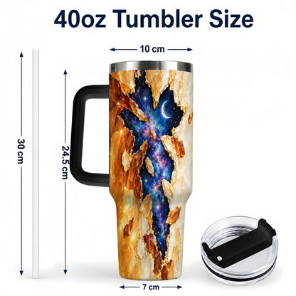 #pl[40oz|Black] Galaxy Cross 40oz Tumbler with Handle, Celestial Christian Artwork