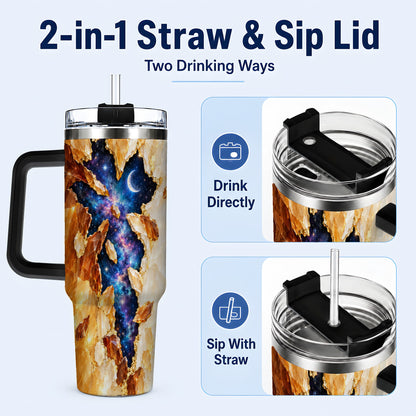 #pl[40oz|Black] Galaxy Cross 40oz Tumbler with Handle, Celestial Christian Artwork