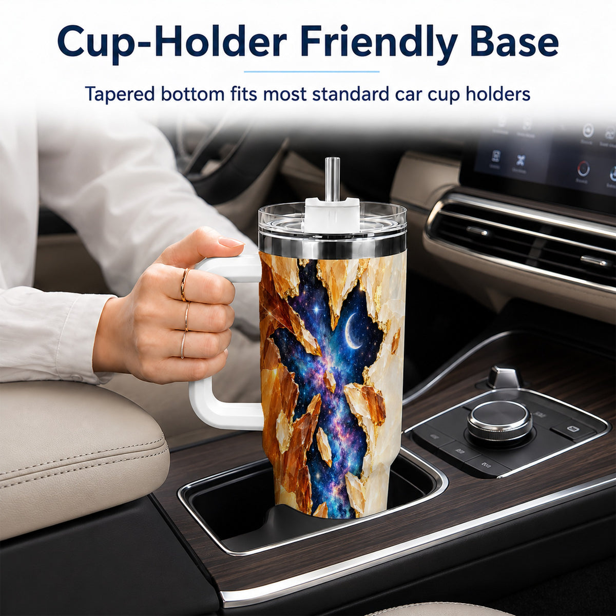 Galaxy Cross 40oz Tumbler with Handle, Celestial Christian Artwork