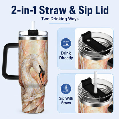 #pl[40oz|Black] Pearl Swan 40oz Tumbler with Handle, Iridescent Bird Drinkware