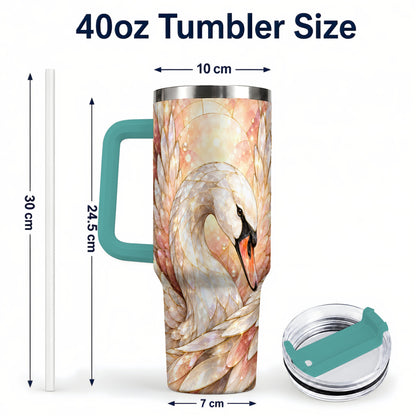 #pl[40oz|Green] Pearl Swan 40oz Tumbler with Handle, Iridescent Bird Drinkware