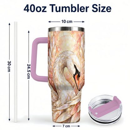 #pl[40oz|Pink] Pearl Swan 40oz Tumbler with Handle, Iridescent Bird Drinkware