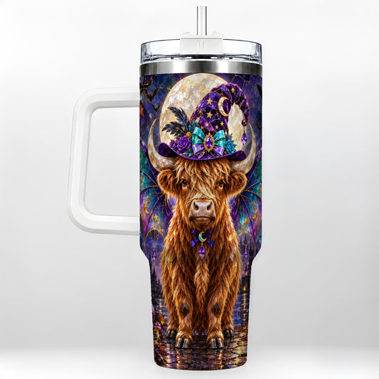 Crystal Highland Cow 40oz Tumbler with Handle, Halloween Farm Animal