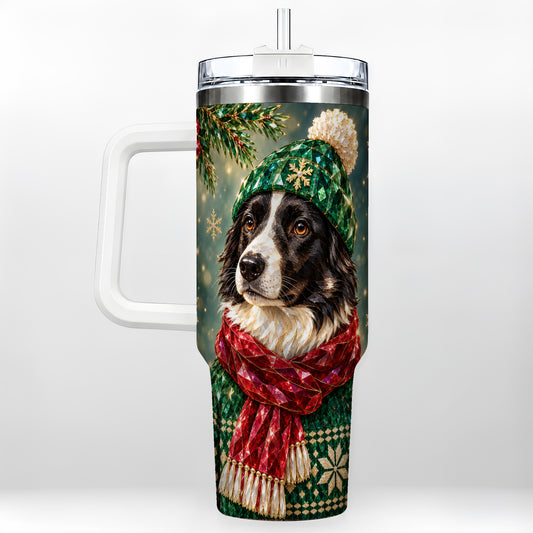 Christmas Border Collie 40oz Tumbler with Handle, Winter Dog Drinkware