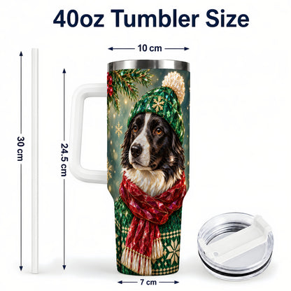 #pl[40oz|White] Christmas Border Collie 40oz Tumbler with Handle, Winter Dog Drinkware
