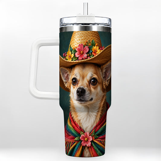 Chihuahua Cowgirl 40oz Tumbler with Handle, Rustic Western Dog