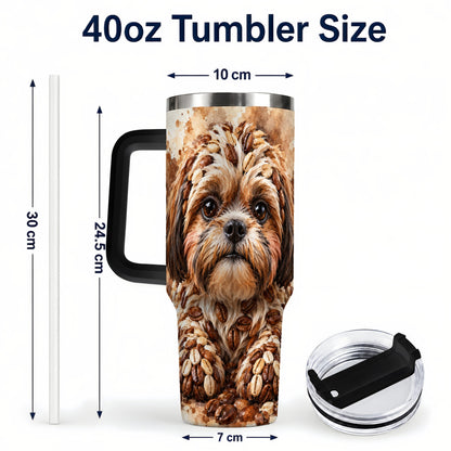 #pl[40oz|Black] Shih Tzu 40oz Tumbler with Handle, Coffee Bean Puppy Artwork