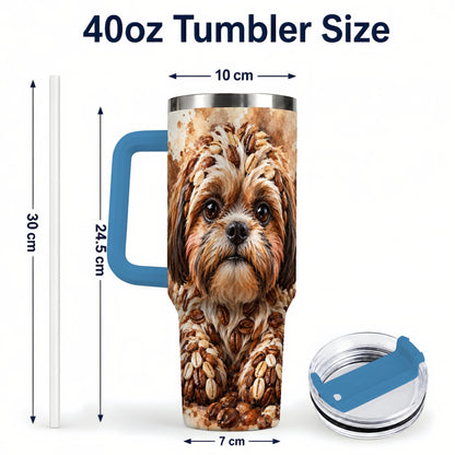 #pl[40oz|Blue] Shih Tzu 40oz Tumbler with Handle, Coffee Bean Puppy Artwork