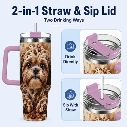 #pl[40oz|Pink] Shih Tzu 40oz Tumbler with Handle, Coffee Bean Puppy Artwork