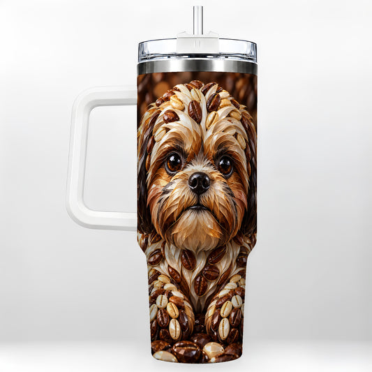 Coffee Bean Puppy 40oz Tumbler with Handle, Cute Dog Travel Cup