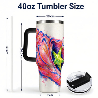 #pl[40oz|Black] Pink Seashell 40oz Tumbler with Handle, Tropical Coastal Art
