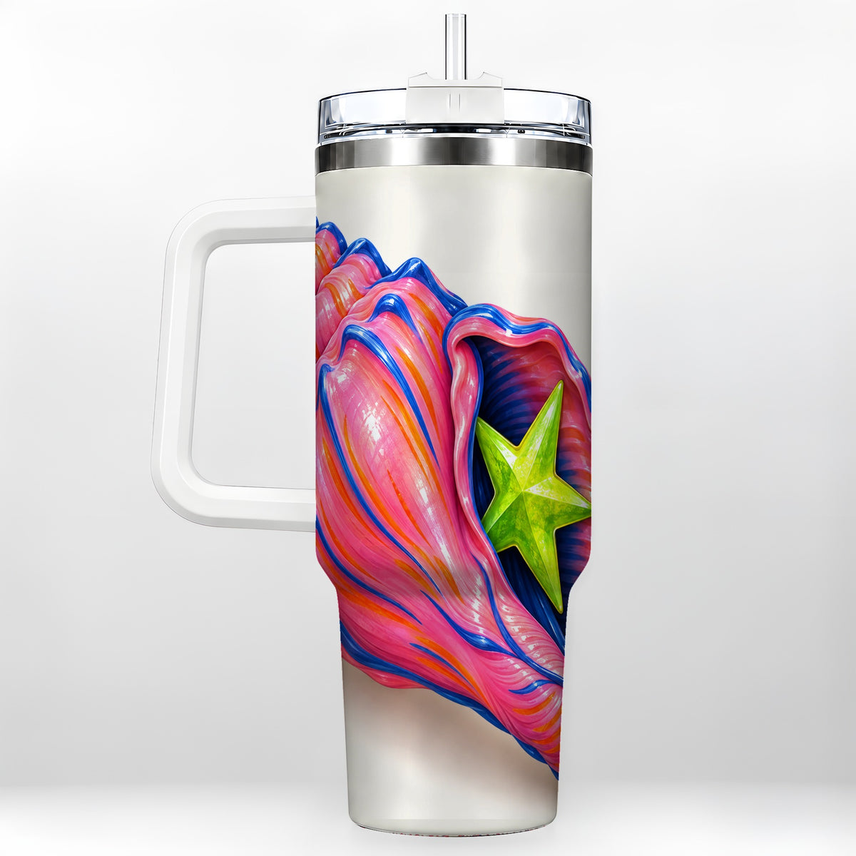 Pink Seashell 40oz Tumbler with Handle, Coastal Ocean Art Drinkware