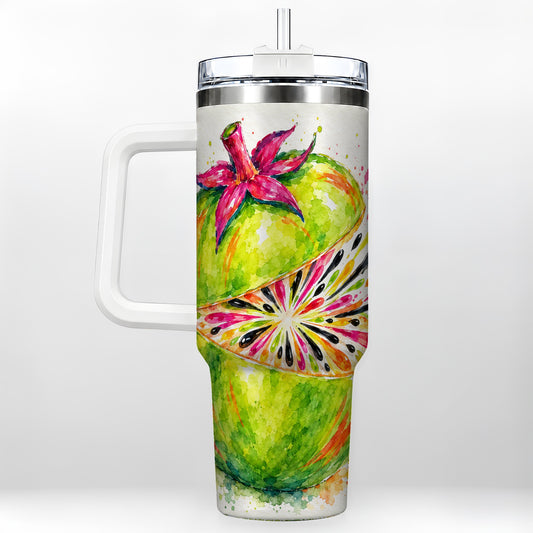 Tropical Fruit 40oz Tumbler with Handle, Colorful Watercolor Art