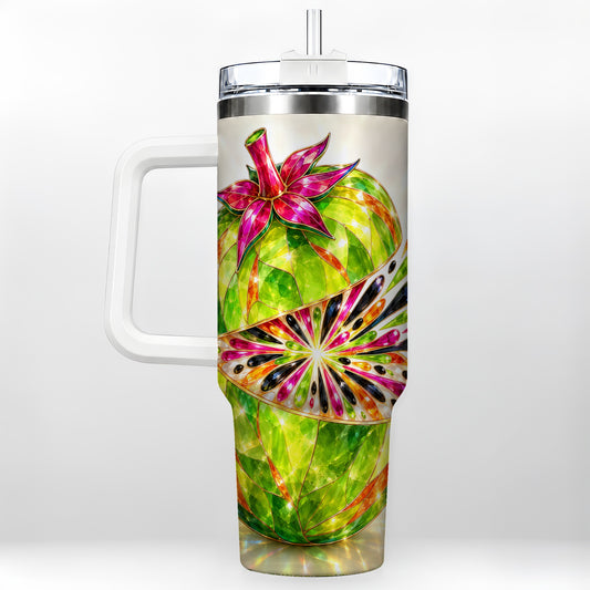 Jeweled Fruit 40oz Tumbler with Handle, Stained Glass Style Art