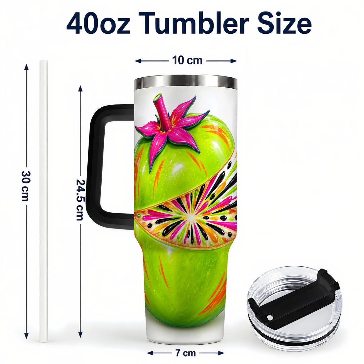 #pl[40oz|Black] Neon Fruit 40oz Tumbler with Handle, Colorful Tropical Pop Art