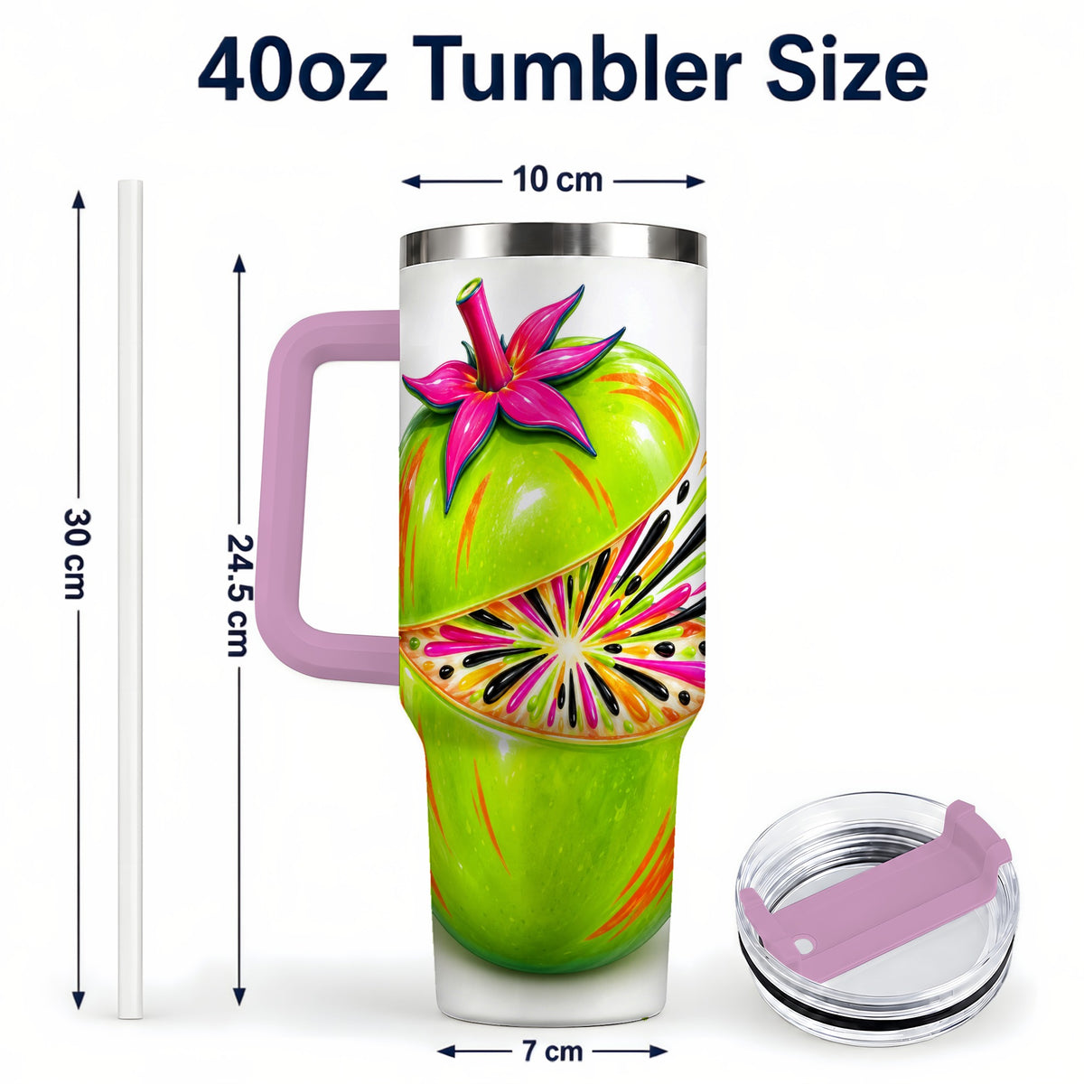 #pl[40oz|Pink] Neon Fruit 40oz Tumbler with Handle, Colorful Tropical Pop Art