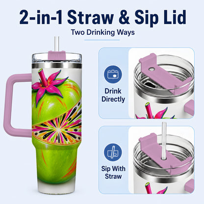 #pl[40oz|Pink] Neon Fruit 40oz Tumbler with Handle, Colorful Tropical Pop Art