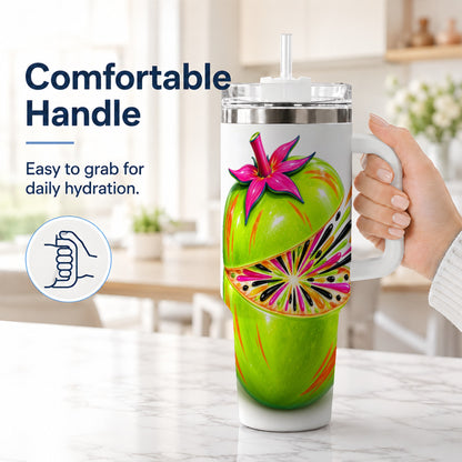 #pl[40oz|White] Neon Fruit 40oz Tumbler with Handle, Colorful Tropical Pop Art