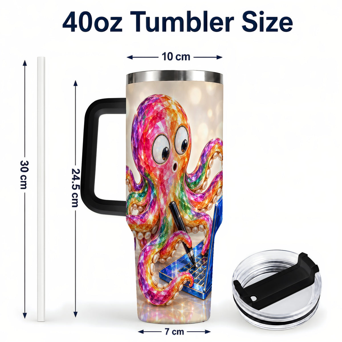#pl[40oz|Black] Rainbow Octopus 40oz Tumbler with Handle, Colorful Computer Art