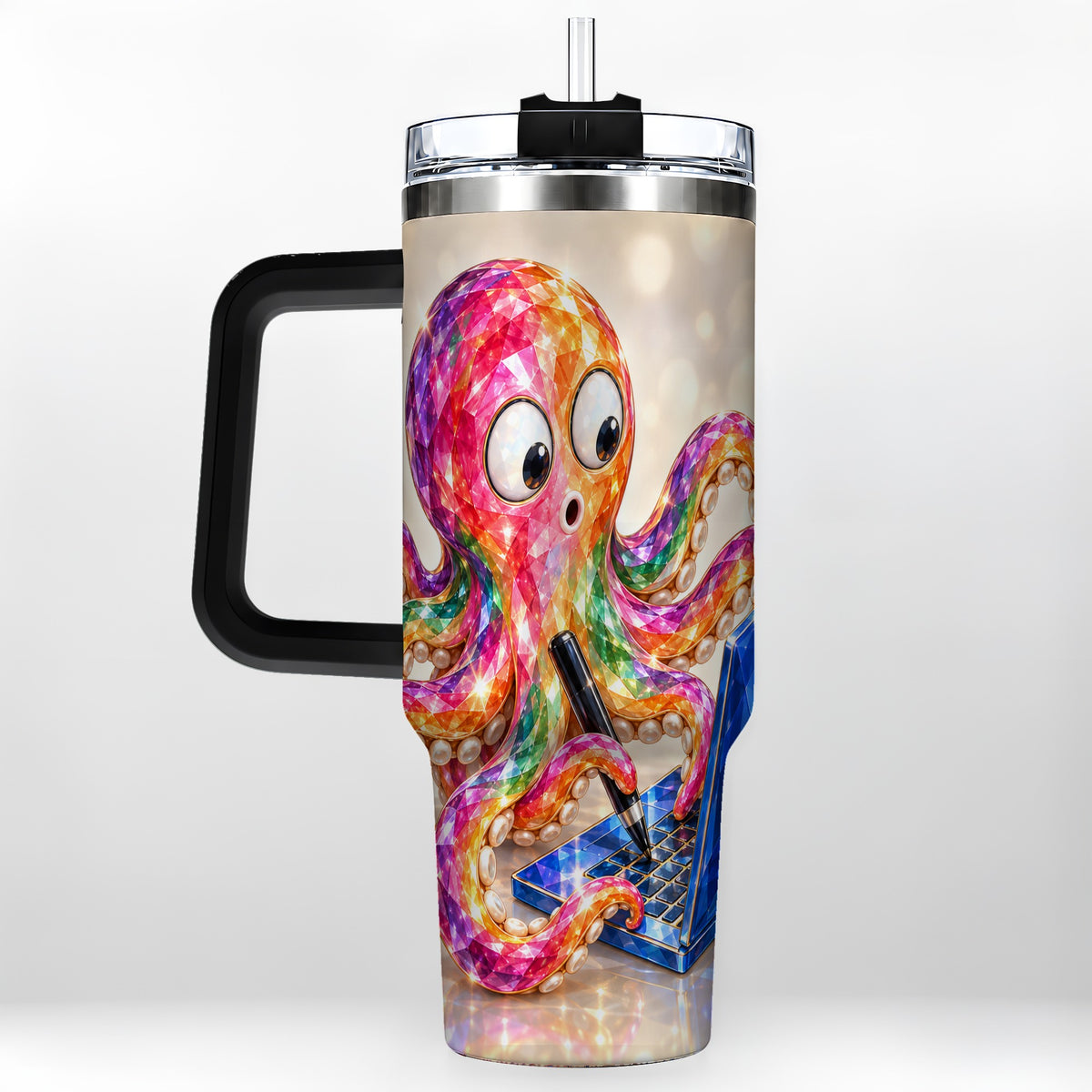 #pl[40oz|Black] Rainbow Octopus 40oz Tumbler with Handle, Colorful Computer Art