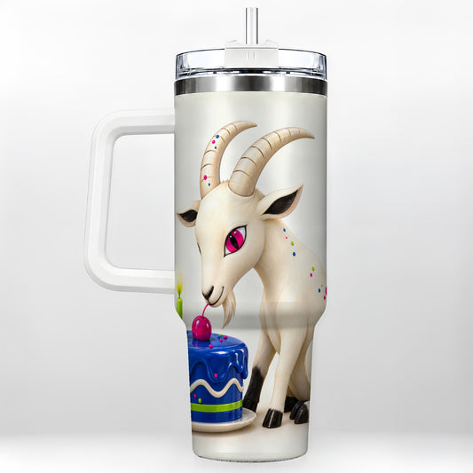 Cute Goat 40oz Tumbler with Handle, Funny Birthday Farm Animal Art