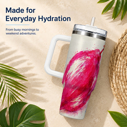 Pink Shooting Star 40oz Tumbler with Handle, Watercolor Celestial Art