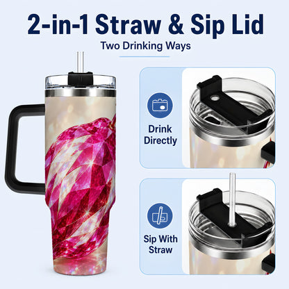 #pl[40oz|Black] Pink Crystal Pepper 40oz Tumbler with Handle, Ruby Gemstone Art