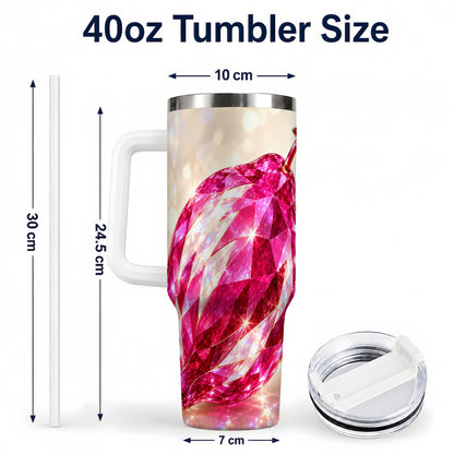 #pl[40oz|White] Pink Crystal Pepper 40oz Tumbler with Handle, Ruby Gemstone Art