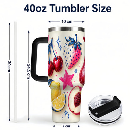 #pl[40oz|Black] Colorful Fruit 40oz Tumbler with Handle, Whimsical Cherry Berry Art