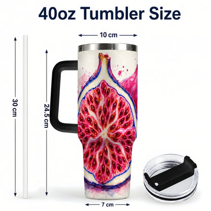 #pl[40oz|Black] Watercolor Fig 40oz Tumbler with Handle, Botanical Fruit Illustration