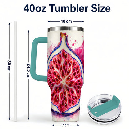#pl[40oz|Green] Watercolor Fig 40oz Tumbler with Handle, Botanical Fruit Illustration