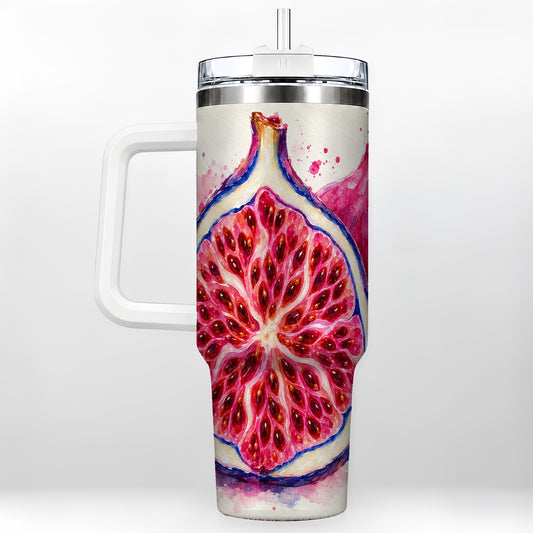 Watercolor Fig 40oz Tumbler with Handle, Botanical Fruit Illustration