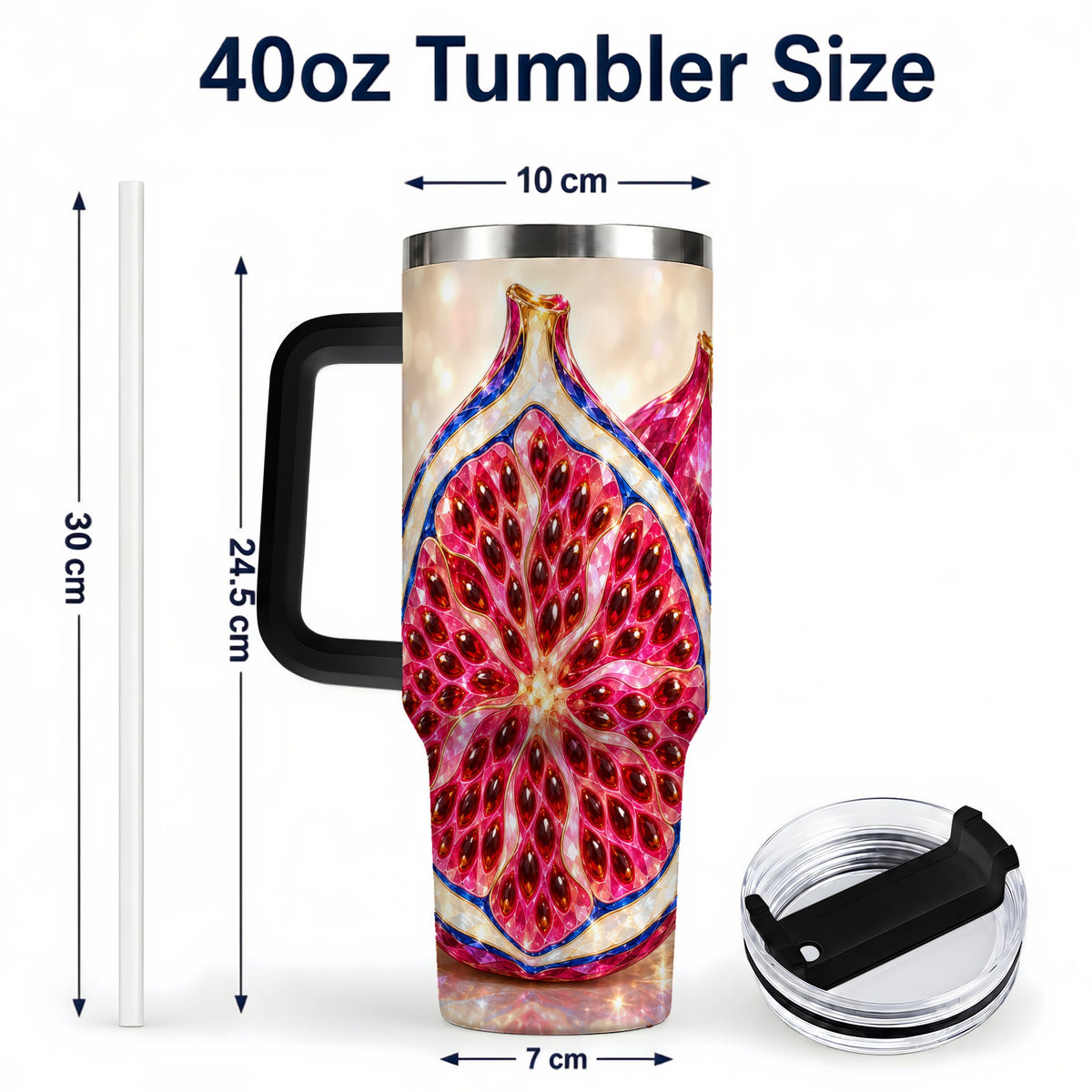 #pl[40oz|Black] Gemstone Fig 40oz Tumbler with Handle, Sparkling Botanical Fruit Art