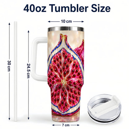 #pl[40oz|White] Gemstone Fig 40oz Tumbler with Handle, Sparkling Botanical Fruit Art