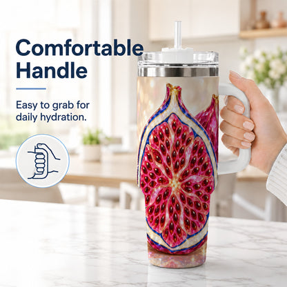 #pl[40oz|White] Gemstone Fig 40oz Tumbler with Handle, Sparkling Botanical Fruit Art