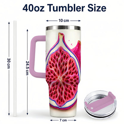 #pl[40oz|Pink] Pink Fig 40oz Tumbler with Handle, Vibrant Botanical Fruit Art