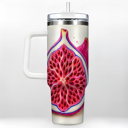 Pink Fig 40oz Tumbler with Handle, Vibrant Botanical Fruit Art