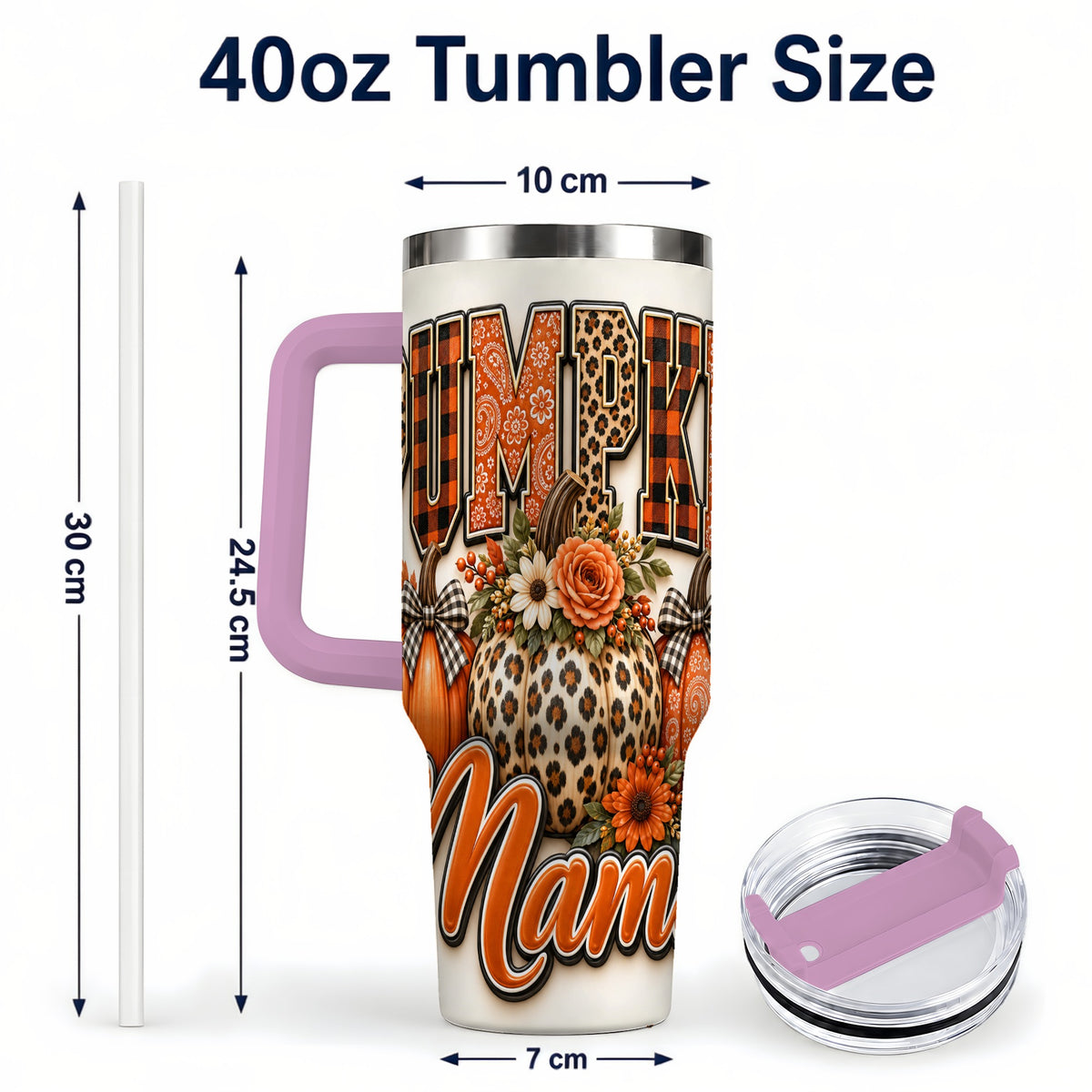 #pl[40oz|Pink] Pumpkin Patch 40oz Tumbler with Handle, Leopard Fall Floral Art