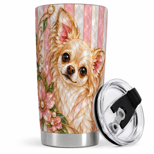 Floral Chihuahua 20oz Tumbler, Stained Glass Style Dog Drinkware