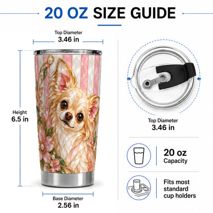 #pl[20oz|Steel] Floral Chihuahua 20oz Tumbler, Stained Glass Style Dog Drinkware