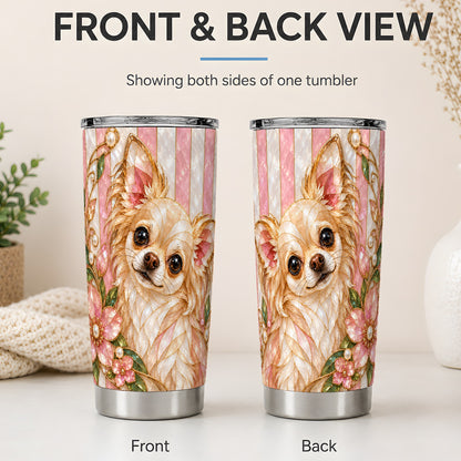 #pl[20oz|Steel] Floral Chihuahua 20oz Tumbler, Stained Glass Style Dog Drinkware