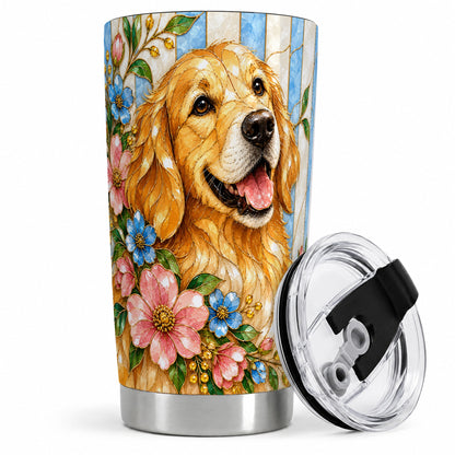 Golden Retriever Floral 20oz Tumbler, Stained Glass Style Artwork