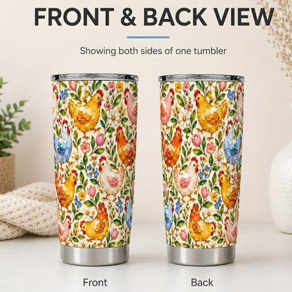 #pl[20oz|Steel] Colorful Chicken Floral 20oz Tumbler, Farm Bird Pattern Drinkware