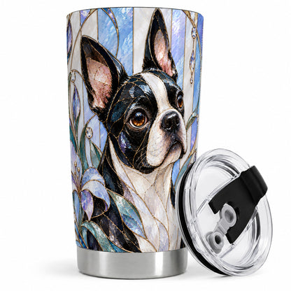 Boston Terrier Floral 20oz Tumbler, Stained Glass Style Artwork